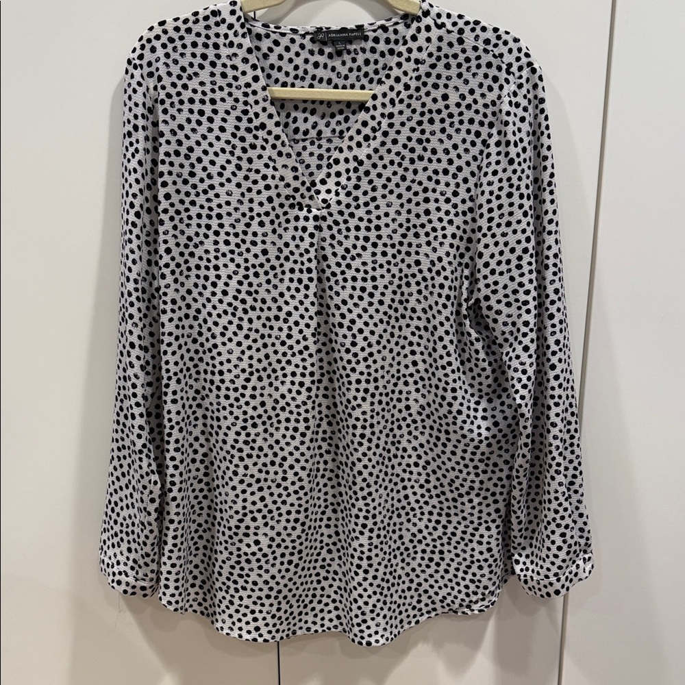 Adrianna Papell Black and White Polka Dot Blouse